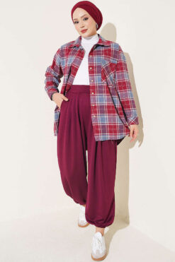 Alternative view of Elastic Waistband Drawstring Trousers Plum