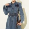 Belted French Terry Knit Dress with Zipper and Denim Construction Denim Blue – Bild 2