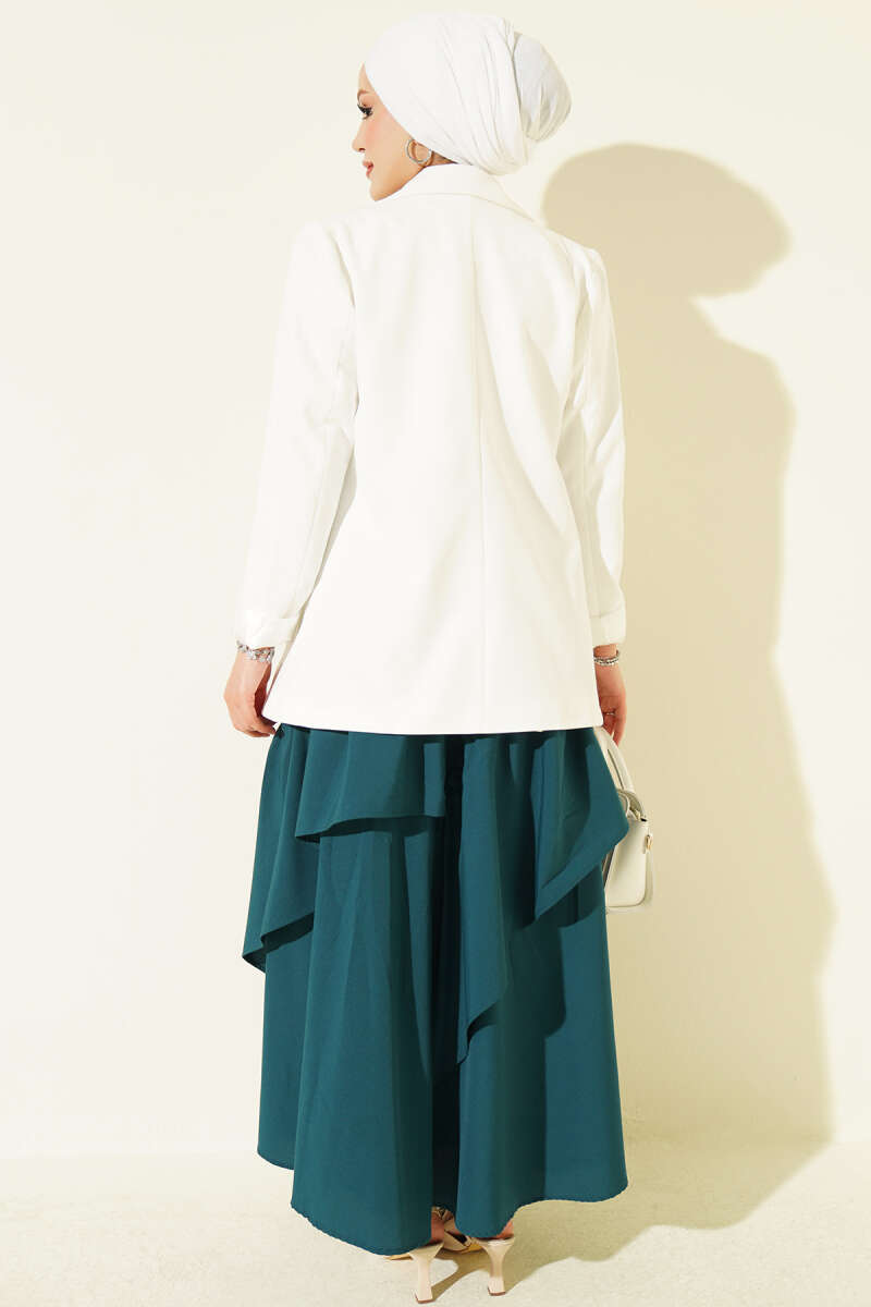 Gathered Hem Edge Skirt with Elastic Waistband Petrol - immagine 3