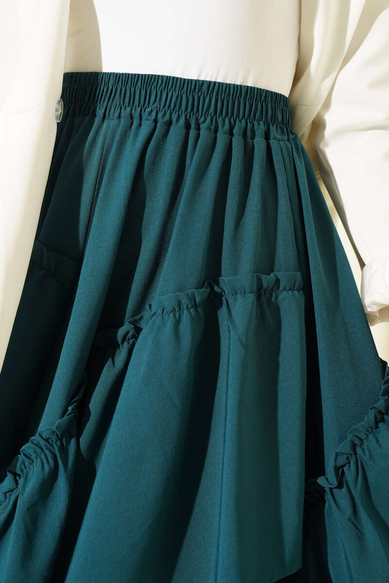 Gathered Hem Edge Skirt with Elastic Waistband Petrol - immagine 4