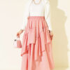 Gathered Hem Edge Skirt with Elastic Waistband Powder Pink – Image 2