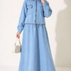 Elastic Waistband Denim Jacket with Vest Set Light Blue