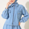 Elastic Waistband Denim Jacket with Vest Set Light Blue – Bild 2