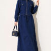 Elastic Waistband Denim Jacket with Vest Set Navy Blue