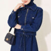 Elastic Waistband Denim Jacket with Vest Set Navy Blue – Image 2