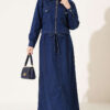 Elastic Waistband Denim Jacket with Vest Set Navy Blue – Image 3