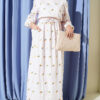 Pineapple Patterned Dress with Elastic Waistband and Striped Design Yellow