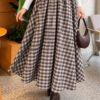 Elastic Waist Plaid Hem Edge Skirt Beige
