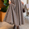 Elastic Waist Plaid Hem Edge Skirt Beige - Afbeelding 2