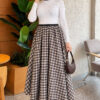 Elastic Waist Plaid Hem Edge Skirt Beige - Afbeelding 3