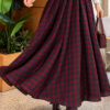 Elastic Waist Plaid Hem Edge Skirt Burgundy