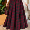 Elastic Waist Plaid Hem Edge Skirt Burgundy - immagine 4