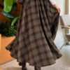 Elastic Waist Plaid Hem Edge Skirt Khaki