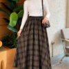 Elastic Waist Plaid Hem Edge Skirt Khaki - Afbeelding 2