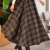 Elastic Waist Plaid Hem Edge Skirt Khaki - Afbeelding 3
