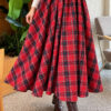 Elastic Waist Plaid Hem Edge Skirt Red