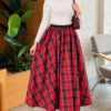 Elastic Waist Plaid Hem Edge Skirt Red - Afbeelding 2