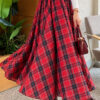 Elastic Waist Plaid Hem Edge Skirt Red - Afbeelding 3
