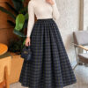 Elastic Waist Plaid Hem Edge Skirt Navy Blue - Afbeelding 2