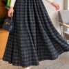 Elastic Waist Plaid Hem Edge Skirt Navy Blue - Afbeelding 3