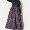 Elastic Waist Plaid Hem Edge Skirt Burgundy - Imagen 2