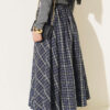 Elastic Waist Plaid Hem Edge Skirt Khaki – Bild 3