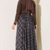 Elastic Waist Plaid Hem Edge Skirt Coffee Brown – Image 3