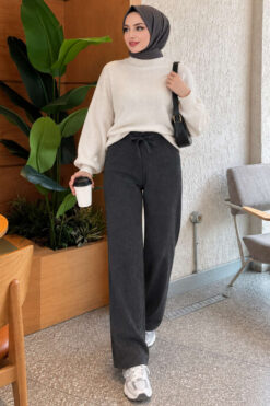 Alternative view of Elastic Waist Ribbed French Terry Pants Anthracite