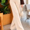 Elastic Waist Ribbed French Terry Pants Beige