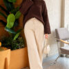 Elastic Waist Ribbed French Terry Pants Beige - Imagen 2