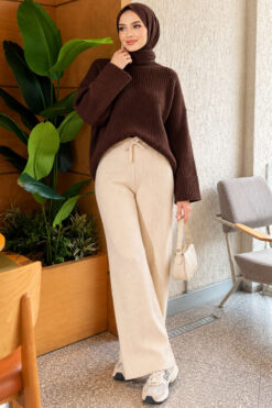 Alternative view of Elastic Waist Ribbed French Terry Pants Beige