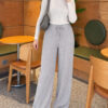 Elastic Waist Ribbed French Terry Pants Grey – Bild 2