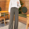 Elastic Waist Ribbed French Terry Pants Khaki - الصورة 2