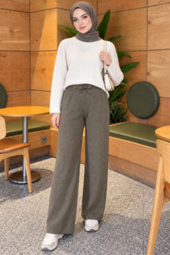 Alternative view of Elastic Waist Ribbed French Terry Pants Khaki