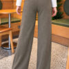 Elastic Waist Ribbed French Terry Pants Khaki - الصورة 3