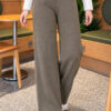 Elastic Waist Ribbed French Terry Pants Khaki - الصورة 4