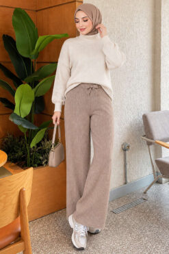 Alternative view of Elastic Waist Ribbed French Terry Pants Latte