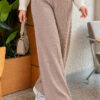 Elastic Waist Ribbed French Terry Pants Latte - Imagen 3