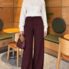 Elastic Waist Ribbed French Terry Pants Plum - الصورة 2