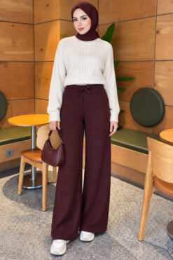 Alternative view of Elastic Waist Ribbed French Terry Pants Plum