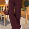 Elastic Waist Ribbed French Terry Pants Plum - الصورة 3