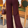 Elastic Waist Ribbed French Terry Pants Plum - الصورة 4