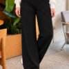 Elastic Waist Ribbed French Terry Pants Black - Imagen 2