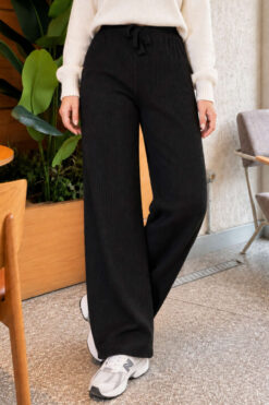 Alternative view of Elastic Waist Ribbed French Terry Pants Black