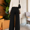 Elastic Waist Ribbed French Terry Pants Black - Imagen 3