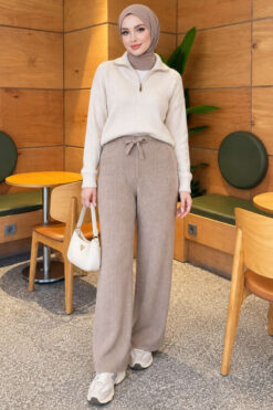 Alternative view of Elastic Waist Ribbed French Terry Pants Mink