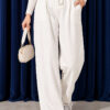 Elastic Waist Ribbed Loose Fit Trousers Ecru