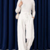 Elastic Waist Ribbed Loose Fit Trousers Ecru – Bild 2