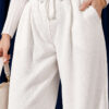 Elastic Waist Ribbed Loose Fit Trousers Ecru – Bild 4