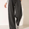 Elastic Waist Ribbed Loose Fit Trousers Smoke